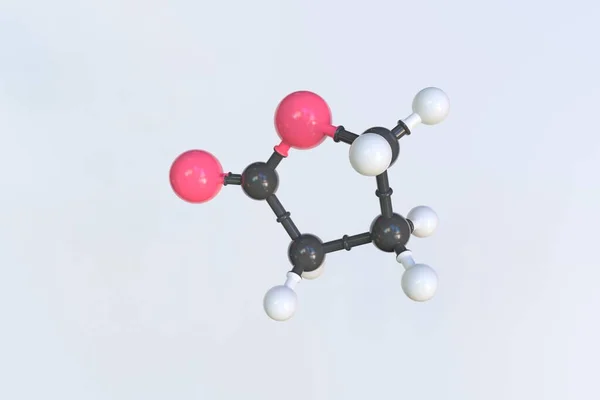 Gamma-butyrolakton molekyl gjord med bollar, isolerad molekylär modell. 3D-rendering — Stockfoto