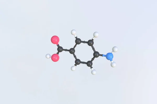 Molekula kyseliny aminobenzové vyrobená z kuliček, izolovaný molekulární model. 3D vykreslování — Stock fotografie