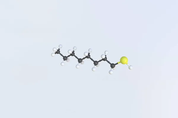 1-Oktanethiol-Molekül, isoliertes molekulares Modell. 3D-Rendering — Stockfoto