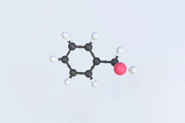 Molekuła alkoholu benzylowego. Odizolowany model molekularny. Renderowanie 3D — Zdjęcie stockowe