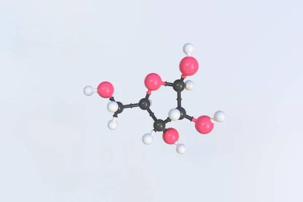 Ribofuranose molekülü, bilimsel moleküler model, üç boyutlu döngü animasyonu — Stok fotoğraf