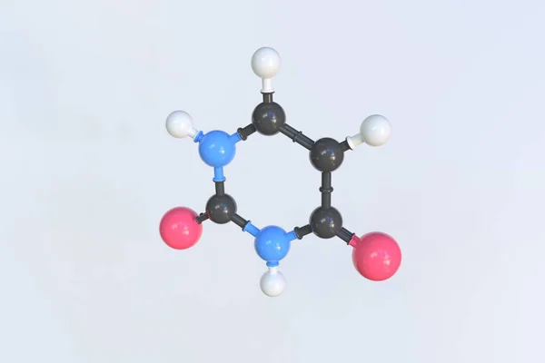 Uracil molekula, izolált molekuláris modell. 3D renderelés — Stock Fotó