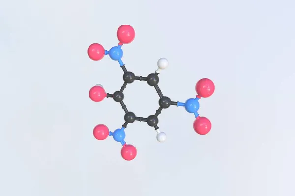 Molekül der Pikrinsäure, isoliertes molekulares Modell. 3D-Rendering — Stockfoto