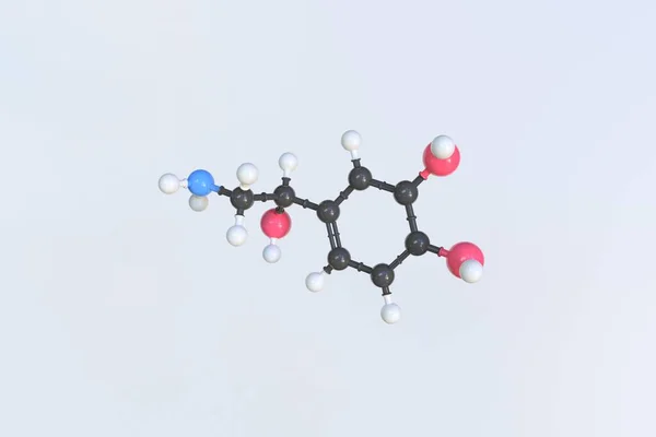 去甲肾上腺素分子是用球制成的，科学的分子模型。3D渲染 — 图库照片