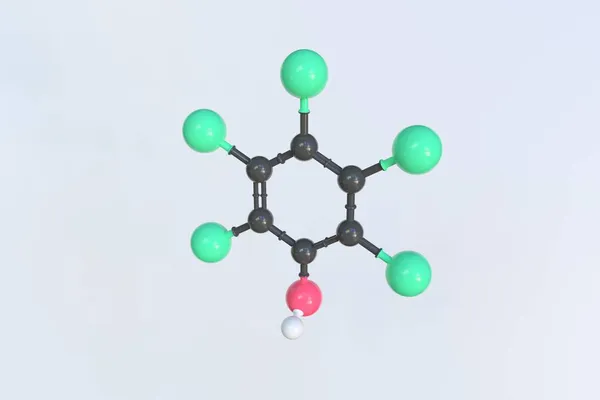 Pentachlorophenol分子、単離された分子モデル。3Dレンダリング — ストック写真