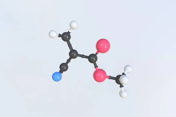 Molecule of methyl cyanoacrylate, modèle moléculaire isolé. rendu 3D — Photo