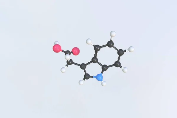 Indol-3-molécula de ácido acético feita com bolas, modelo molecular isolado. Renderização 3D — Fotografia de Stock