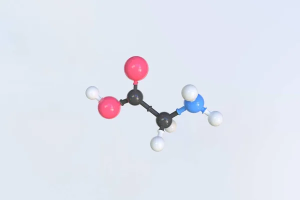 Glycine分子与球，科学的分子模型。3D渲染 — 图库照片