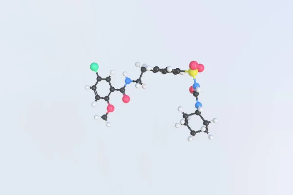 Molécula de gliburida, modelo molecular aislado. Renderizado 3D — Foto de Stock