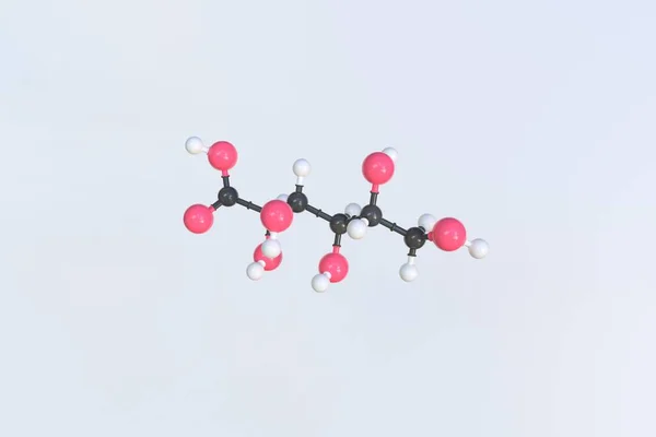 Molécula de ácido glucónico, modelo molecular isolado. Renderização 3D — Fotografia de Stock