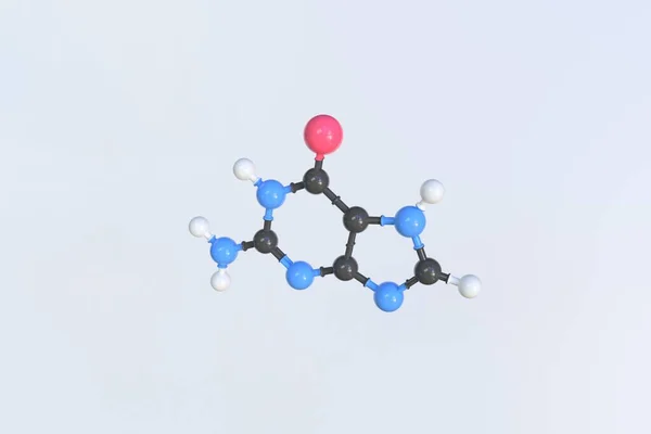 Molecola di guanina fatta con palline, modello molecolare scientifico. Rendering 3D — Foto Stock