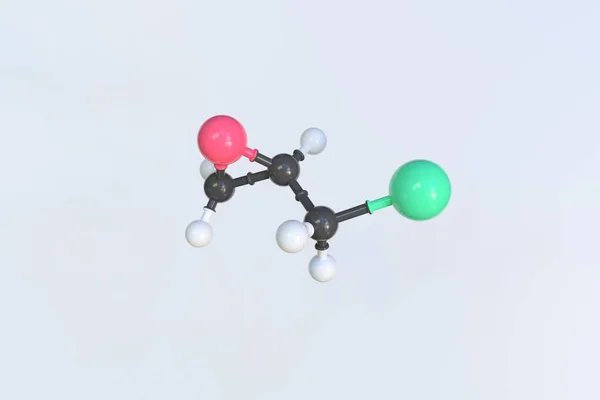 Molécula de epibromoidrina feita com bolas, modelo molecular científico. Renderização 3D — Fotografia de Stock