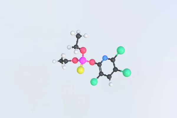 Molekula chlorpyrifosu, izolovaný molekulární model. 3D vykreslování — Stock fotografie