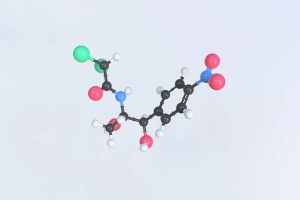Molekula chloramfenikolu. Izolovaný molekulární model. 3D vykreslování — Stock fotografie