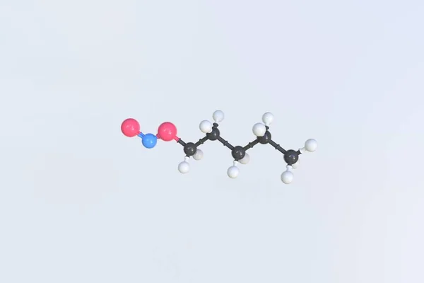 Molekula amylnitritu. Izolovaný molekulární model. 3D vykreslování — Stock fotografie