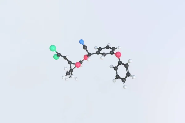 Toplardan yapılmış Deltamethrin molekülü, izole edilmiş moleküler model. 3B görüntüleme — Stok fotoğraf