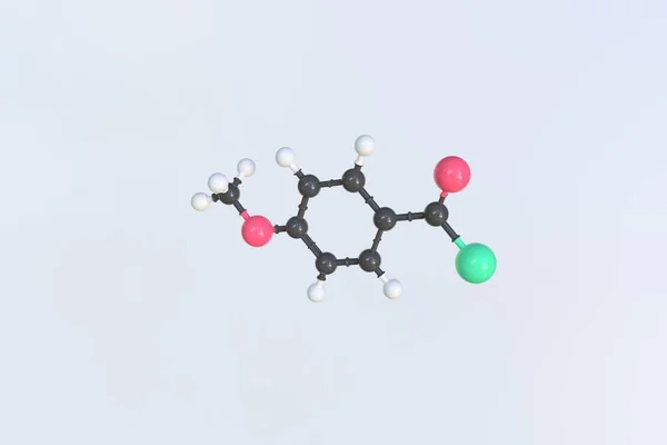 Molecola di cloruro di anisoile, modello molecolare isolato. Rendering 3D — Foto Stock
