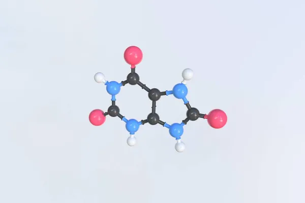 Molekula kyseliny močové vyrobená z kuliček, izolovaný molekulární model. 3D vykreslování — Stock fotografie