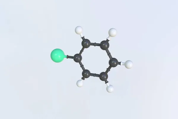 Chlorobenzenová molekula vyrobená z kuliček, vědecký molekulární model. 3D vykreslování — Stock fotografie