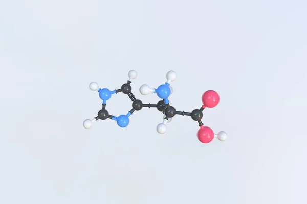Molécula de histidina feita com bolas, modelo molecular científico. Renderização 3D — Fotografia de Stock