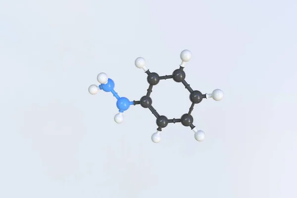 Fenil-hidrazin molekula golyókkal, izolált molekuláris modellel. 3D renderelés — Stock Fotó