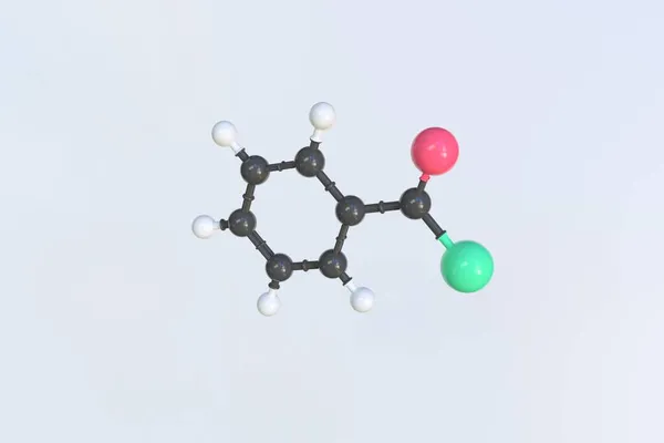 Molecola di cloruro di benzoile, modello molecolare isolato. Rendering 3D — Foto Stock