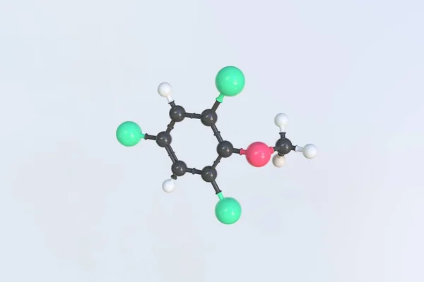 2,4,6-trichlooranisolmolecuul, geïsoleerd moleculair model. 3D-weergave — Stockfoto