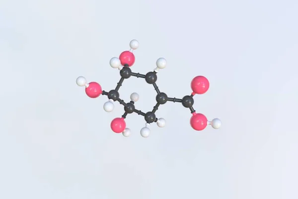 Shikimic Säure Molekül mit Kugeln, wissenschaftliches molekulares Modell. 3D-Rendering — Stockfoto