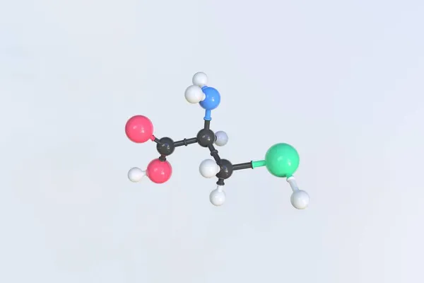 Molekuła selenocysteiny, izolowany model molekularny. Renderowanie 3D — Zdjęcie stockowe