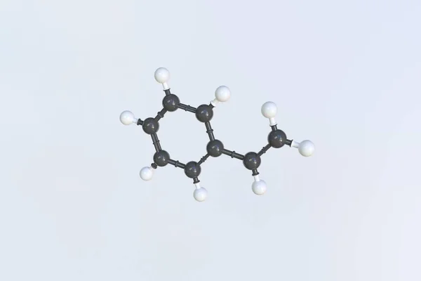 Molécula de estireno feita com bolas, modelo molecular isolado. Renderização 3D — Fotografia de Stock