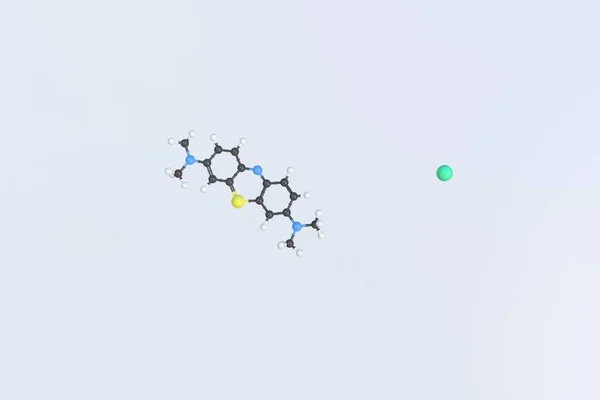 공 과 과학적 분자 모형으로 만들어 진 메틸렌 청색 분자입니다. 3D 렌더링 — 스톡 사진