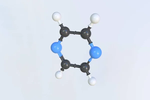Cząsteczka pirazyny, odizolowany model molekularny. Renderowanie 3D — Zdjęcie stockowe