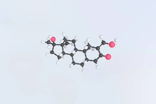 Oxymetholon-Molekül aus Kugeln, wissenschaftliches Molekularmodell. 3D-Rendering — Stockfoto
