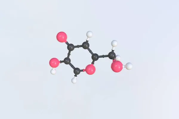 Молекула коджиновой кислоты, научная молекулярная модель, трехмерная анимация — стоковое фото