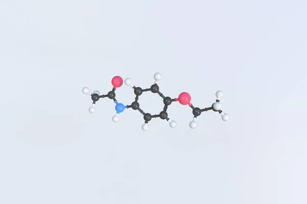 Phenacetin molecule made with balls, scientific molecular model. 3D rendering — Stock Photo, Image