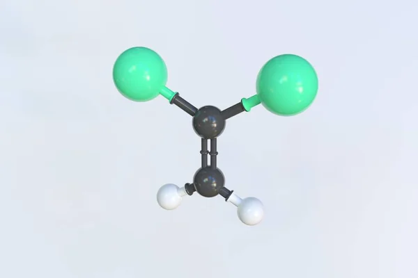 Molécule de chlorure de polyvinylidène faite avec des boules, modèle moléculaire isolé. rendu 3D — Photo