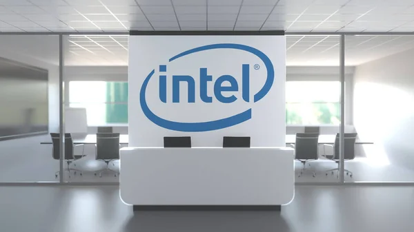 Modern office meeting room and reception with INTEL CORPORATION logo. Editorial conceptual 3D rendering — Stock Photo, Image