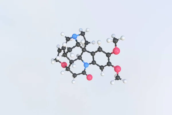 Brucin molekula, izolált molekuláris modell. 3D renderelés — Stock Fotó