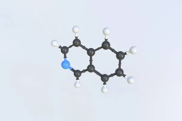 Molecola isochinolina realizzata con sfere, modello molecolare isolato. Rendering 3D — Foto Stock