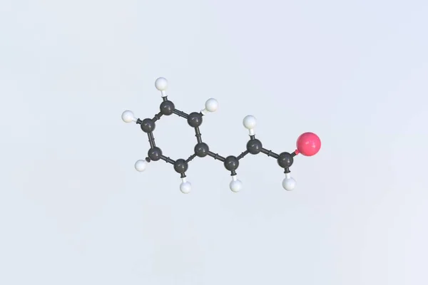 Kaneelaldehyde molecuul gemaakt met ballen, wetenschappelijk moleculair model. 3D-weergave — Stockfoto