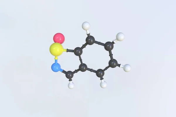 Molekula benzisothiazolinonu, izolovaný molekulární model. 3D vykreslování — Stock fotografie