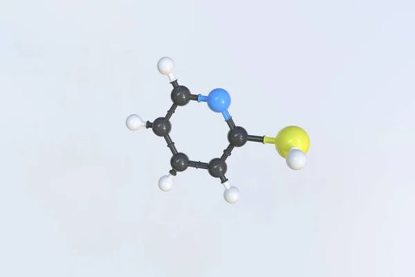 2-mercaptopyridine molekülü. İzole edilmiş moleküler model. 3B görüntüleme — Stok fotoğraf