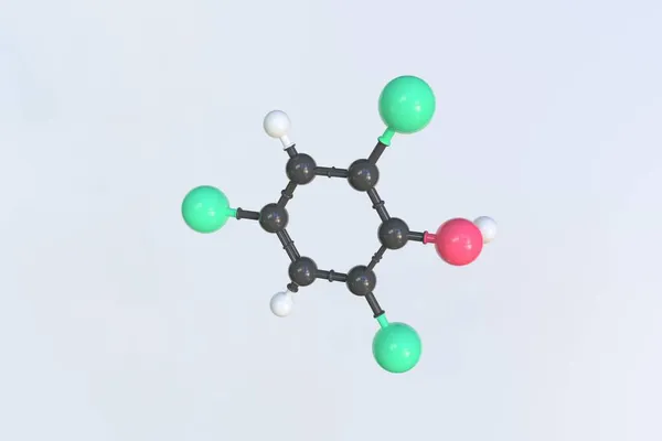 Molécula de 2,4,6-triclorofenol, modelo molecular aislado. Renderizado 3D —  Fotos de Stock