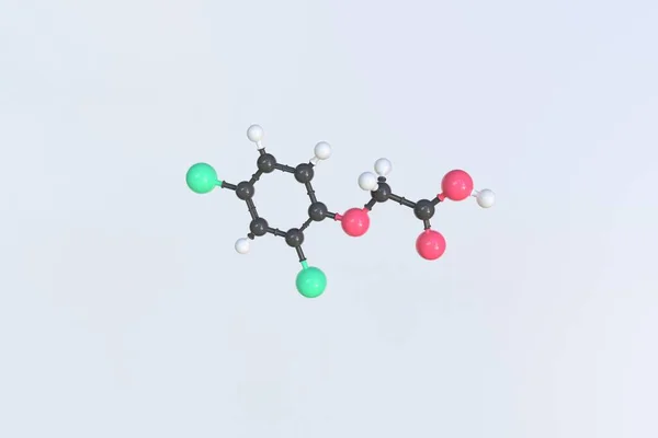 2,4-二氯苯氧乙酸分子，分离分子模型。3D渲染 — 图库照片