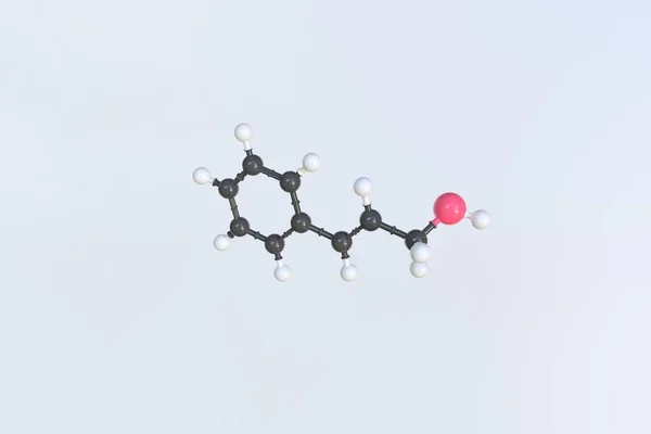 Fahéjas alkohol molekulája, izolált molekuláris modell. 3D renderelés — Stock Fotó