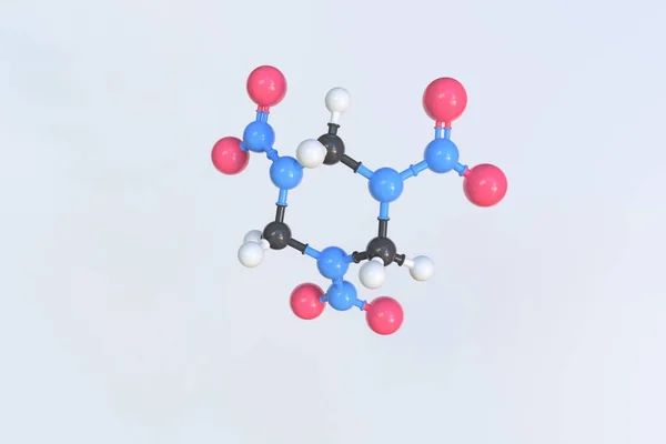 Molekuła cyklonitu, odizolowany model molekularny. Renderowanie 3D — Zdjęcie stockowe