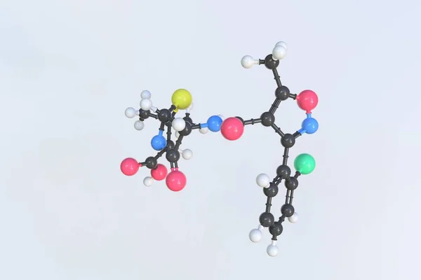 クロキサシリンの分子。分離された分子モデル、 3Dレンダリング — ストック写真
