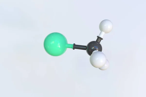 Molecola di clorometano fatta con palline, modello molecolare scientifico. Rendering 3D — Foto Stock
