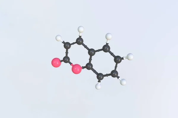 Coumarine molecuul gemaakt met ballen, wetenschappelijk moleculair model. 3D-weergave — Stockfoto
