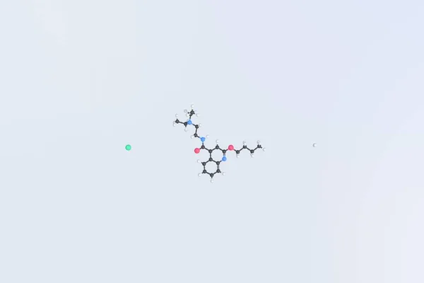 Molécula de clorhidrato de dibucaína hecha con bolas, modelo molecular aislado. Renderizado 3D —  Fotos de Stock